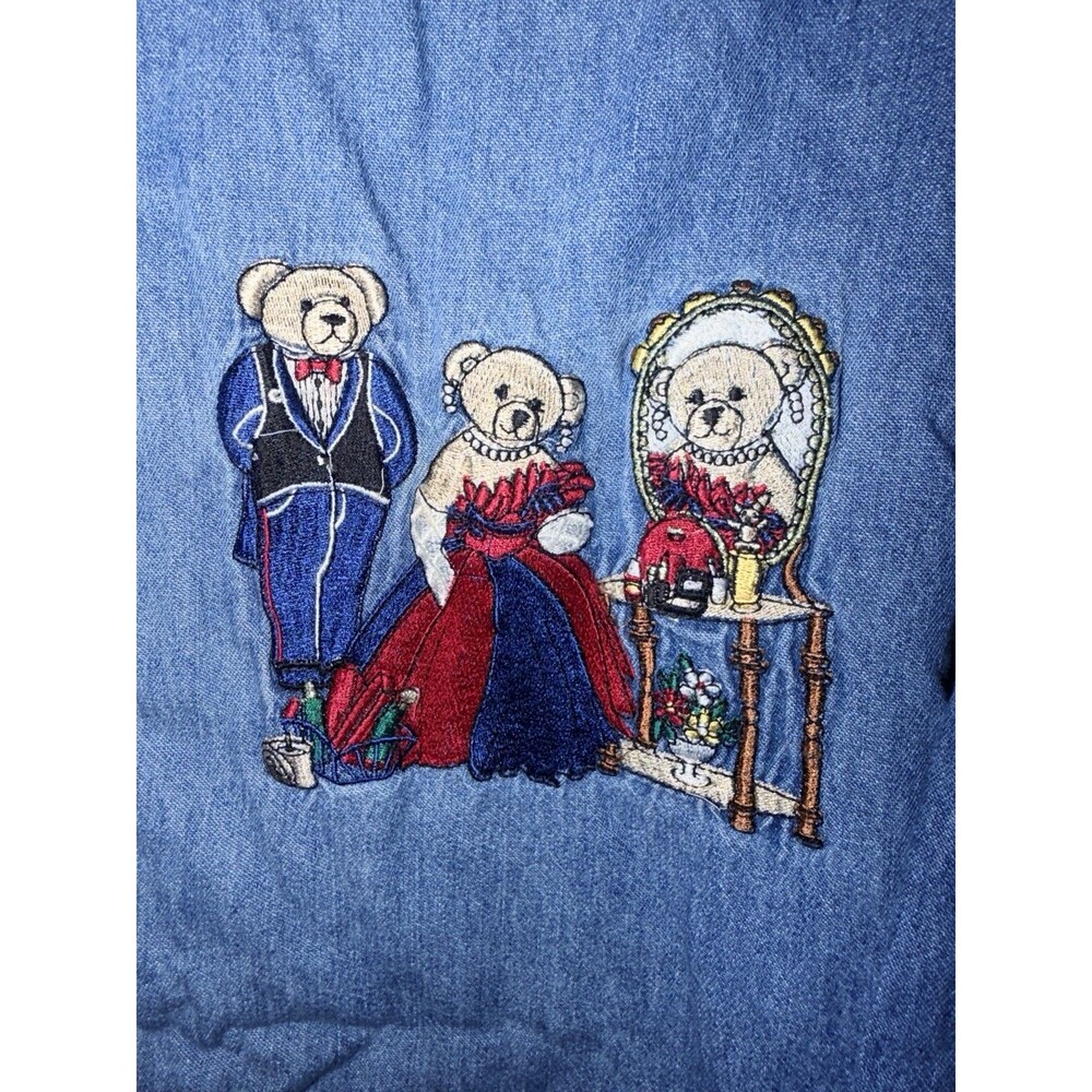 Quizz Woman Shirt Womens Sz 18 XL Blue Denim Teacher Teddy Bear Embroidered Top - Picture 2 of 8